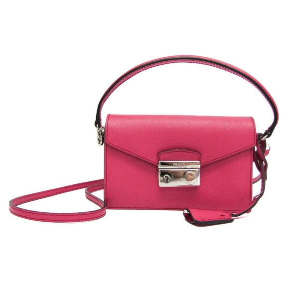 PRADA Pink Leather Saffiano Shoulder Bag